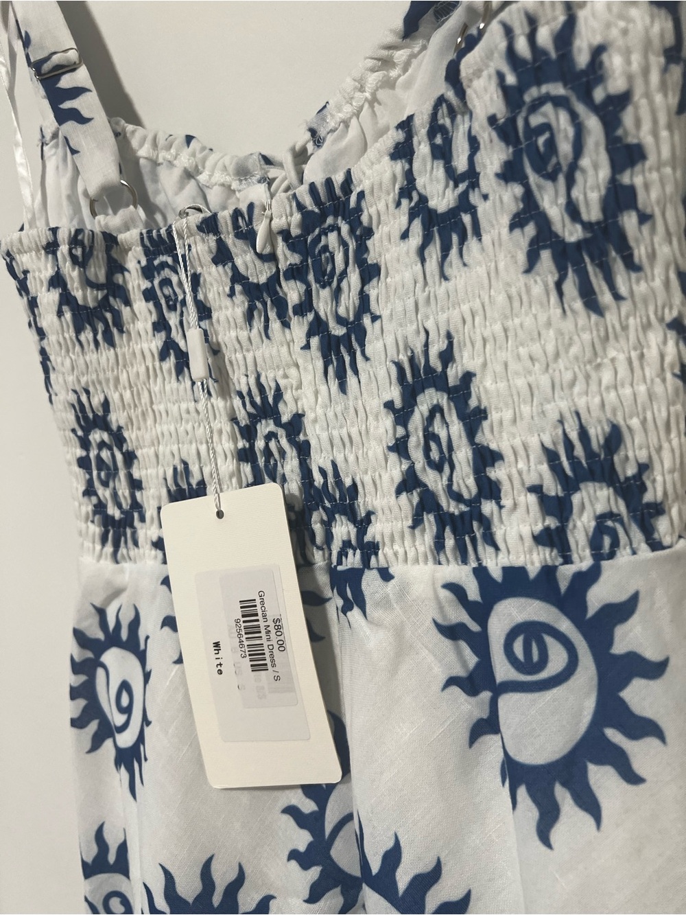 Grecian Blue Sun-Print Mini Dress - White & Blue